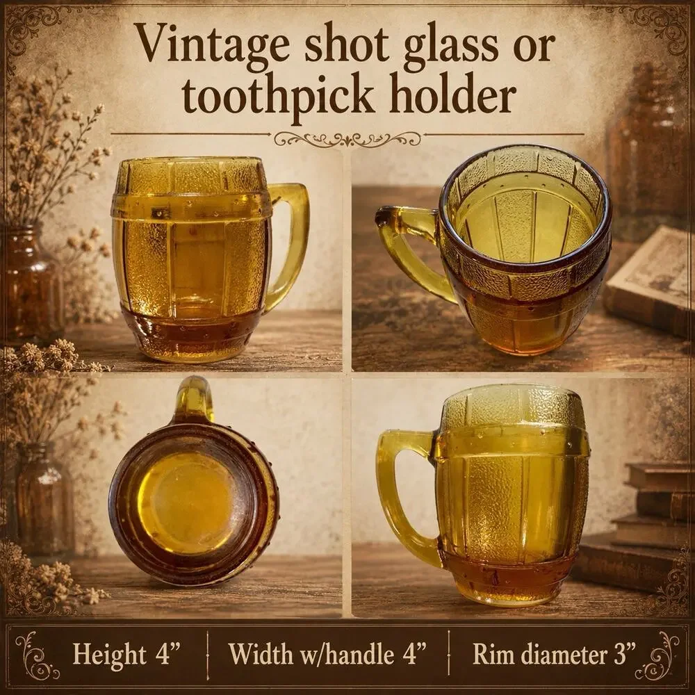 Vintage Amber Glass Barrel Beer Keg Shot Glass Toothpick Holder
